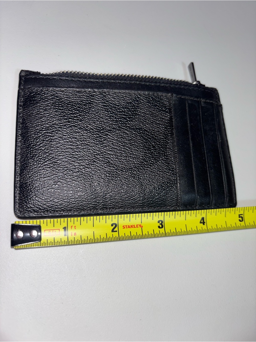 Coach Signature Black Zip Card Case Wallet Leather Coin Pouch